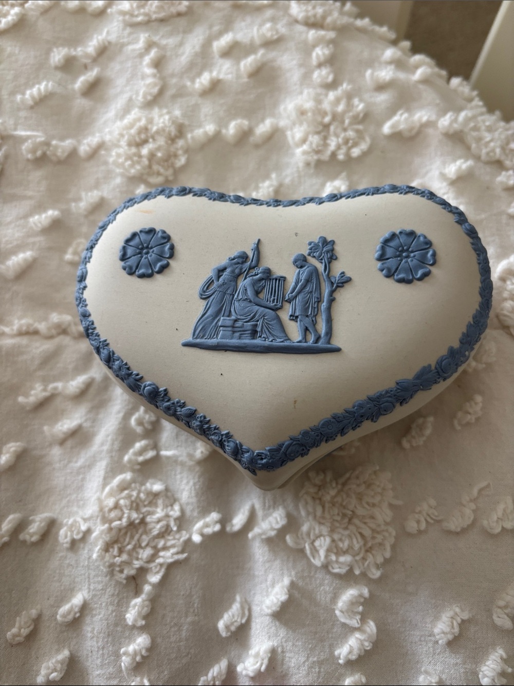 Wedgewood Heart-Shaped Ceramic Trinket Box with Blue Relief